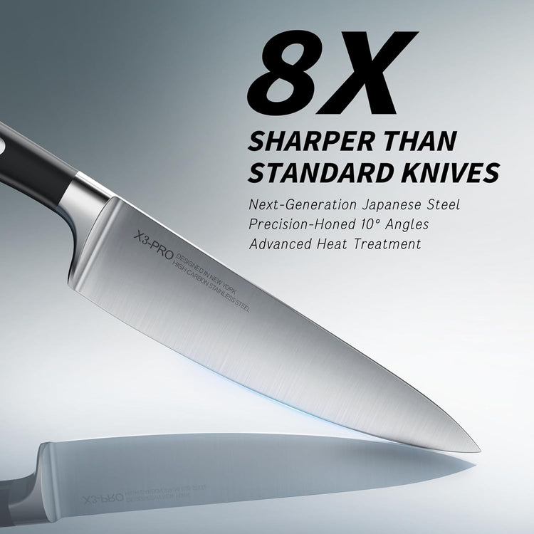 Premium Knife Set 15 Pcs Quality Kitchen Knife Set with Block, Japanese High Carbon Stainless Steel Razor Sharp Knife Block Set, Acacia Wood Block Knife Set with Ergonomic Full-tang Handle