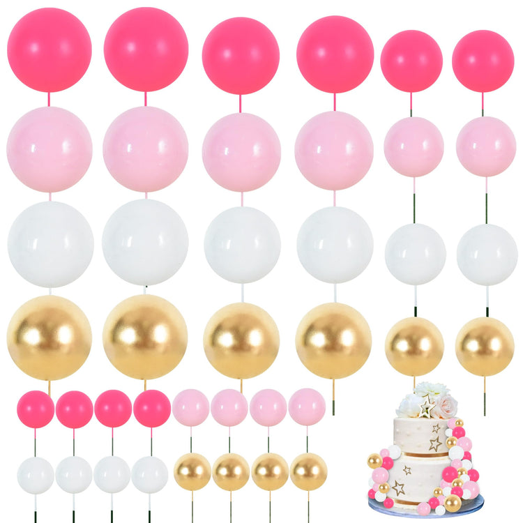 40 Pcs Foam Ball Cake Toppers with Sticks Mini Cake Decorations for Birthdays (40 Count)