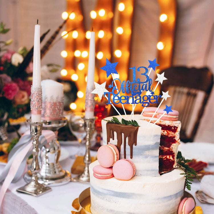 Royal Blue 13th Birthday Cake Topper with Glittery Stars