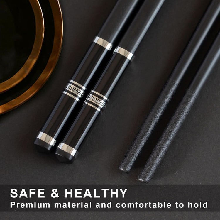 Chopsticks Reusable 5 Pairs Fiberglass Chopsticks Dishwasher Safe Square Lightweight Non-Slip Chop Sticks Set (silvery)