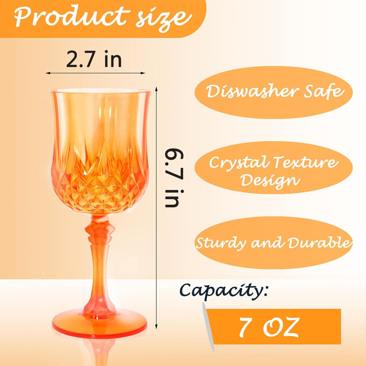 Plastic Wine Glasses,Plastic Goblets Vintage Style Cordial Drinking Glasses for Wedding Reception, Grand Event Party Supplies (24, Pumpkin orange)