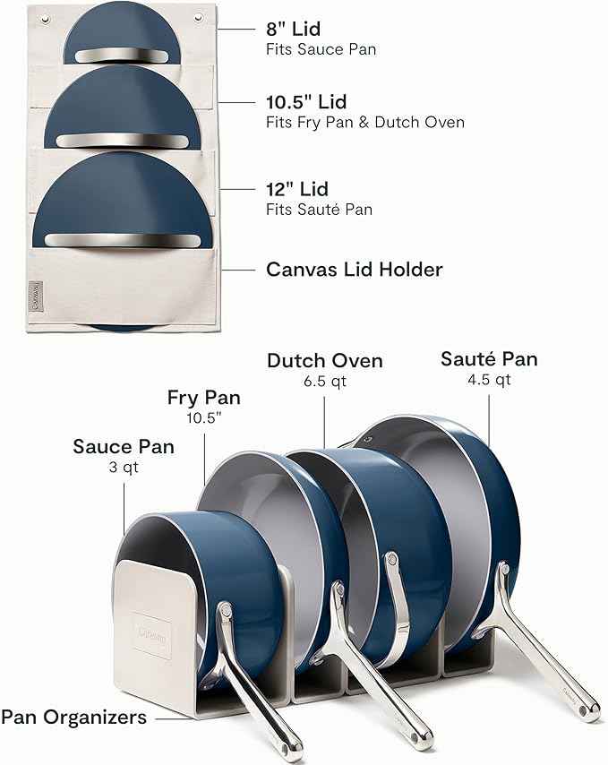 Caraway Non-stick Ceramic Cookware Set (12 Piece) Pots, Pans, Lids and Kitchen Storage - PFAS & PFOA Free - Oven Safe Pan Set & Compatible with All Stovetops - Navy