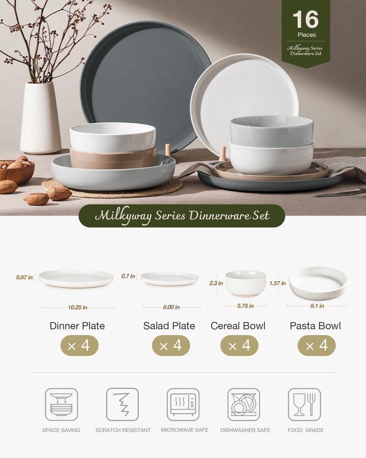 Milkyway 16 Piece Stoneware Plates and Bowls