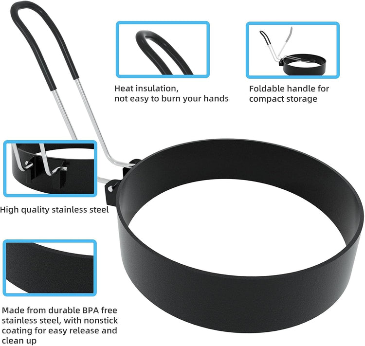 Stainless Steel Egg Rings for Frying Eggs(4 Pack) - 3.5" Round Non Stick Griddle Rings with Oil Brush, Egg Sandwich/Pancake/Cooking Molds, Breakfast Maker Accessories & Egg Separator