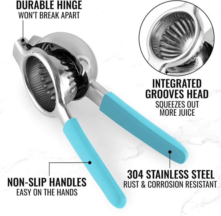 Zulay Lemon Squeezer Stainless Steel with Premium Heavy Duty Solid Metal Squeezer Bowl and Food Grade Silicone Handles - Large Manual Citrus Press Juicer and Lime Squeezer Stainless Steel (Blue)
