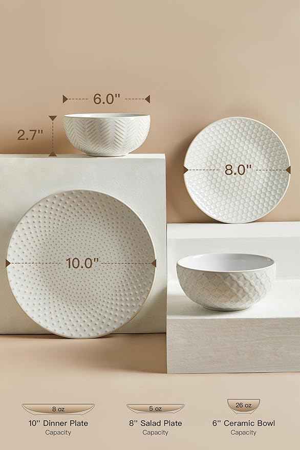 24 Piece Dinnerware Sets for 8, Premium Stoneware Plates and Bowls Sets, Microwave & Dishwasher Safe, Elegant Dishes for Entertaining & Special Occasions โ A Stunning Gift for Large Families