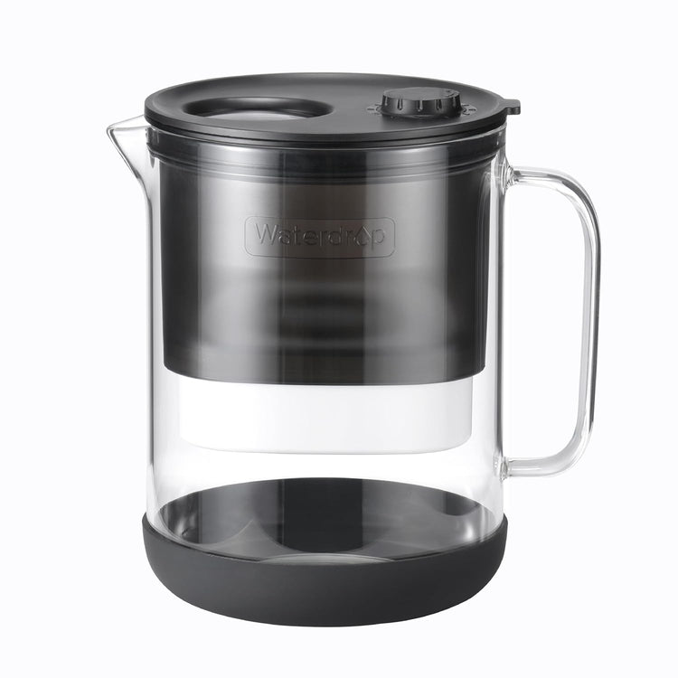 Waterdrop Glass Water Filter Pitcher with 1 Filter, Eco-Friendly, with NSF 53&42&372 Certified Filter, 7-Cup, Reduces PFOA/PFOS, Chlorine, Cadmium, Copper, Mercury, BPA Free, Easy to Clean, Black