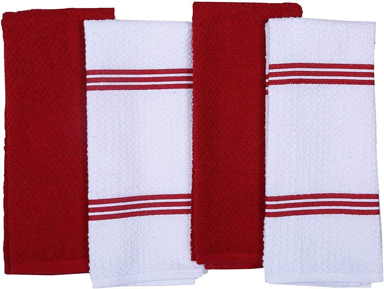 Amour Infini Kitchen Towels Pack of 4 - Absorbent, Quick Drying Premium Cotton Tea Towel - Kitchen Linens 16x28 Inch Dish Towels with Hanging Loop (Red) - Nestoria