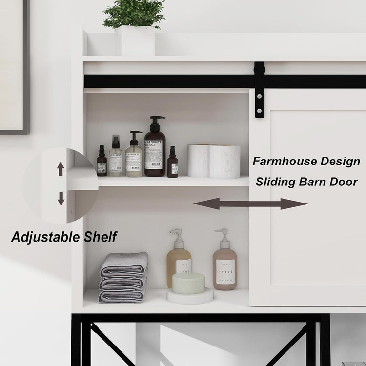 Over The Toilet Storage Cabinet, Over Toilet Bathroom Organizer, Above Toilet Storage Cabinet with Barn Doors Behind Toilet Bathroom Organizer Toilet Paper Holder Stand Laundry Cabinet