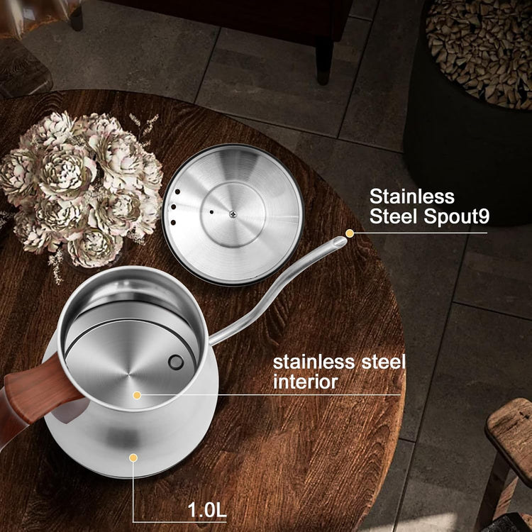 SEEDEEM Gooseneck Electric Kettle Full Touch Screen 1200W Electric Tea & Coffee Kettle with Four Heating Modes Rapid Heating,±1℉ Temperature Control,Keep Warm Mode,1L Electric kettle