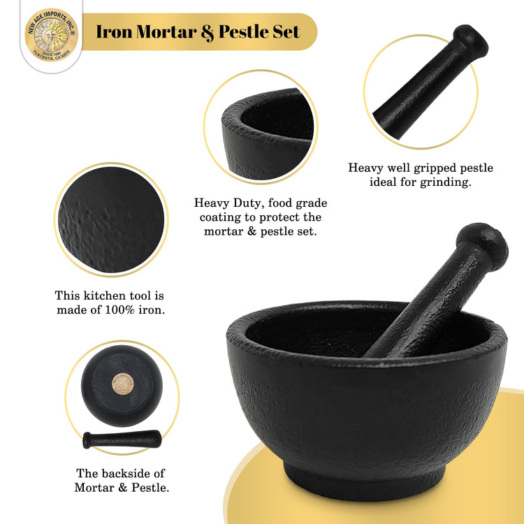 Cast Iron Cauldron Mortar and Pestle Set