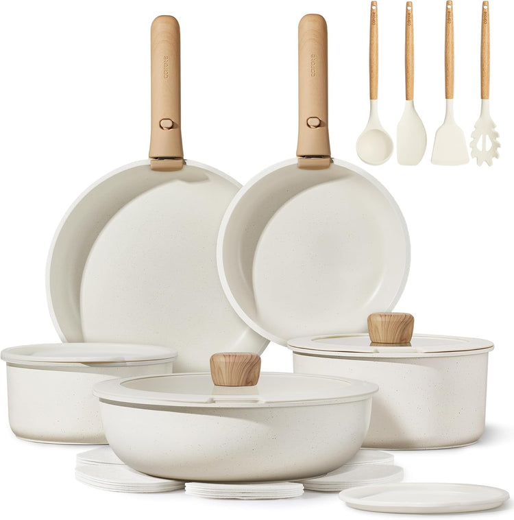 CAROTE 19pcs Pots and Pans Non Stick, Cookware Sets Detachable Handle, Induction Kitchen Pots and Pans,NonStick Cooking Set, Oven/Dishwasher/Fridge Safe, Space Saving