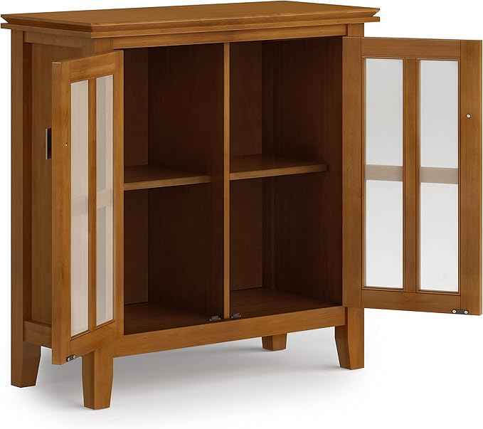 SIMPLIHOME Artisan SOLID WOOD 30 Inch Wide Contemporary Low Storage Cabinet in Honey Brown, For the Living Room, Entryway and Family Room