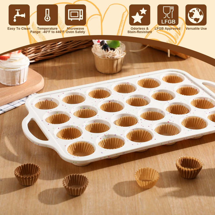 2 Silicone Muffin Pans for Baking with 200 Mini Cupcake Liners (2 Count)