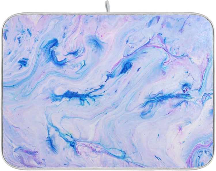 Super Absorbent Dish Drying Mat, Microfiber Fast-Drying Dish Mat, 24" x 18", Kitchen Dish Drying Pad, Marble Blue Pink