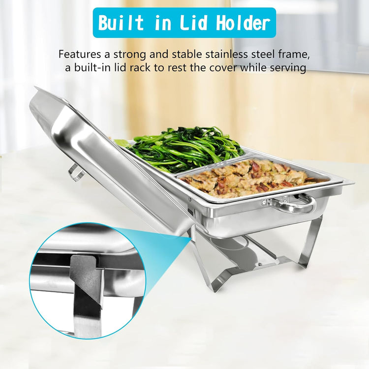 Chafing Dish for Buffet, 8 Pack Stainless Steel Chafing Servers Food Warmer Set with 8QT Half Size Food Pan for Kitchen Party Banquet Dining
