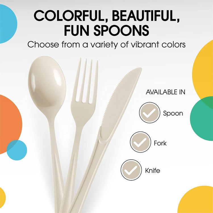 Ivory Plastic Spoons 200 Pcs Ivory Spoons Disposable Utensils Heavy Duty Plastic Cutlery Set Disposable Cutlery Sets Flatware Sets Silverware Set Party Supplies & Party Tableware Party Solids