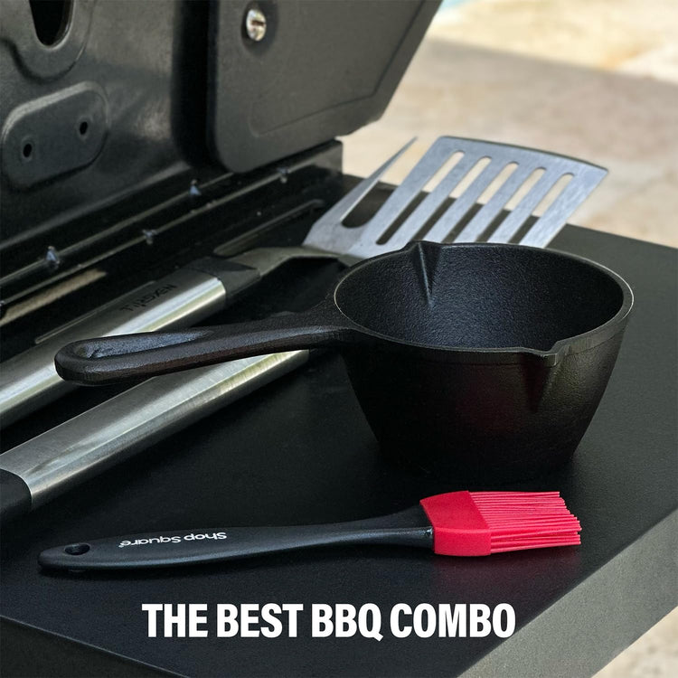 Small Cast Iron Basting Pot with Silicone BBQ Brush