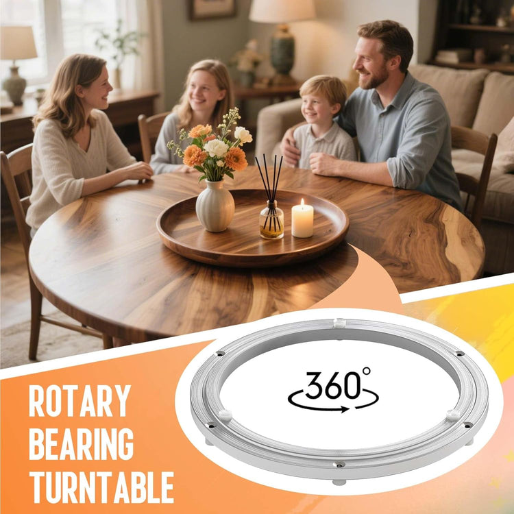 Pisman Aluminium Alloy Turntable Bearing, Heavy Duty Lazy Susan Rotating Bearing Turntable,Smooth Swivel Plate Hardware for Round Dining Table,DIY. Silent Rotating Base Only(12inch)