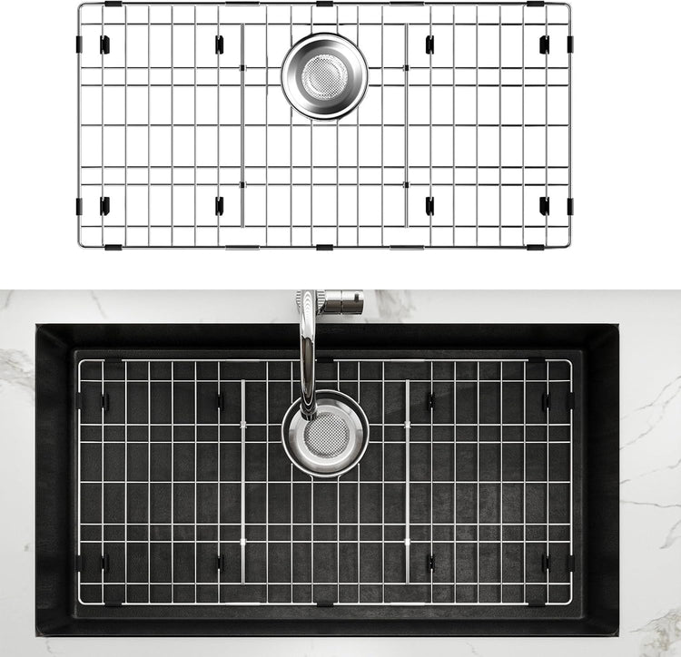 28-3/8’’ x 14-3/16’’ Stainless Steel Sink Grid, Sink Protectors for Kitchen Sink, Sink Protector with Rear Drain for Single Sink Bowl, Sink Bottom Grid, Sink Grate for Bottom with Sink Strainer