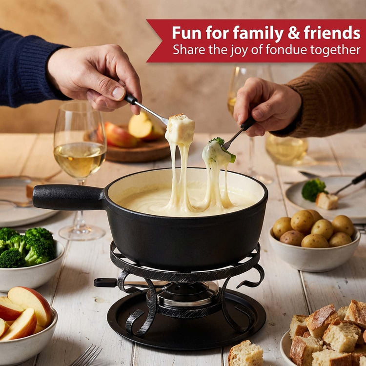 10 Piece Cast Iron Cheese Fondue Pot Set