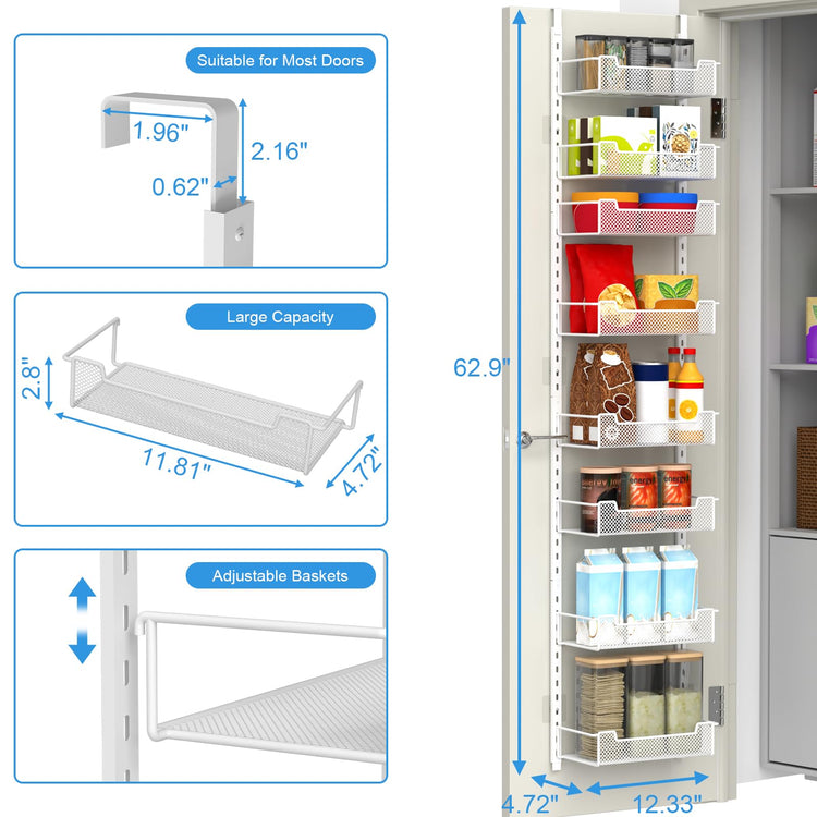 12.3" W Narrow Over the Door Pantry Organizer