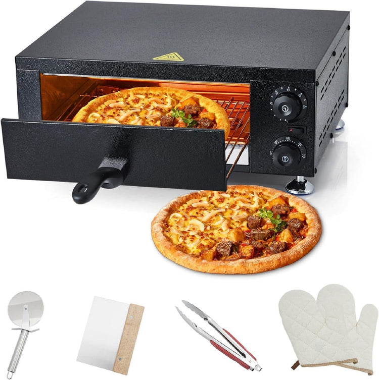 Commercial Electric Pizza Oven 12 in 1100W Sealed Stainless Steel Countertop Pizza Maker with Timer for Restaurant