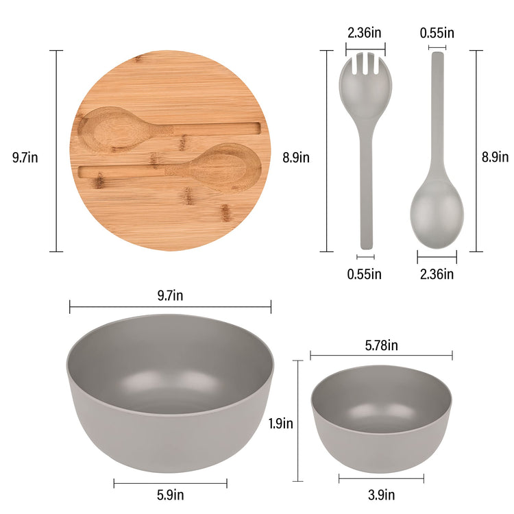 Bamboo Fiber Salad Bowl with Servers Set Large 9.8inches Nature Bamboo Mixing Bowl with Servers with Lid Spoon and Fork for Fruits