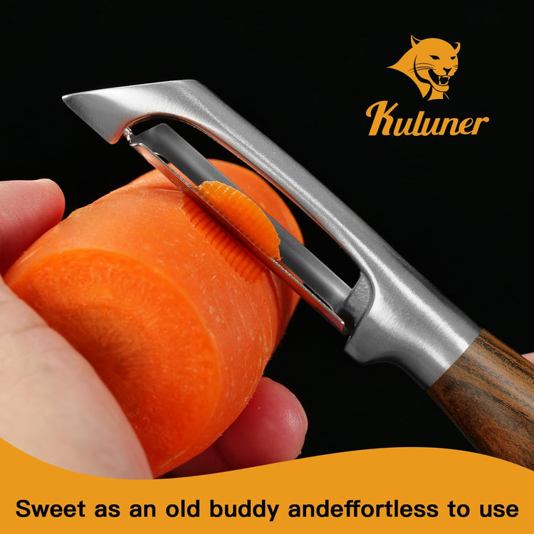 Premium I Type 304 Stainless Steel Multifunctional Kitchen Peeler Real Wood Handle Ultra Sharp Blade Vegetable Potato Apple(Agarwood)