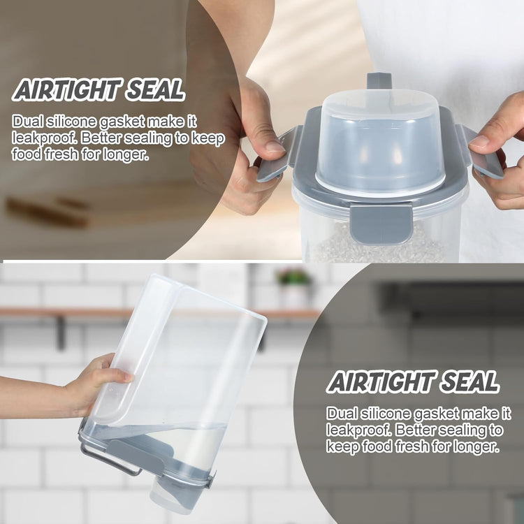 Rice Storage Container 10 Lbs, Airtight Food Dispenser with Large Spout and Cup for Pet Dog Cat Food Storage 7 Lbs
