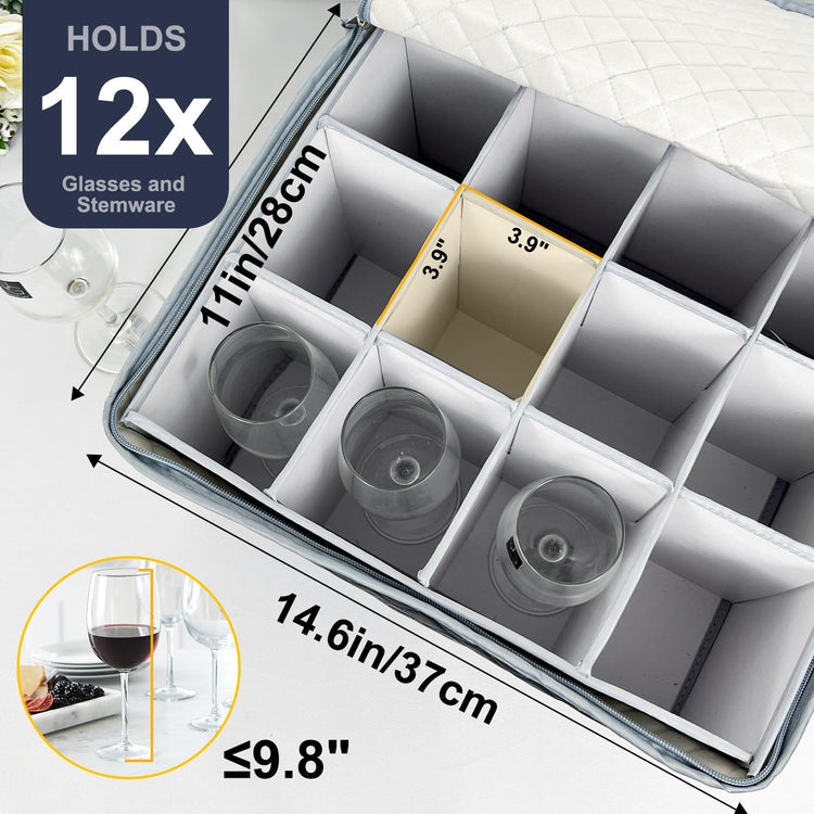 Wine Glass and Mug Storage Box with Dividers (2 Count)