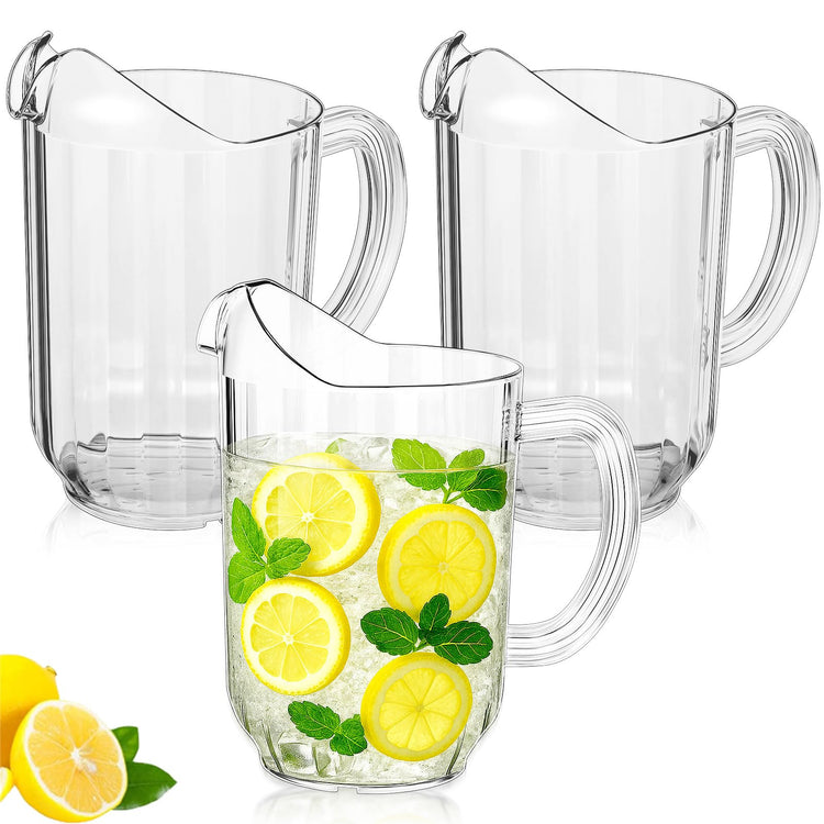 Tessco 3 Pcs Plastic Pitchers 60 Oz Clear Water Beer Jug Large (3 Count)