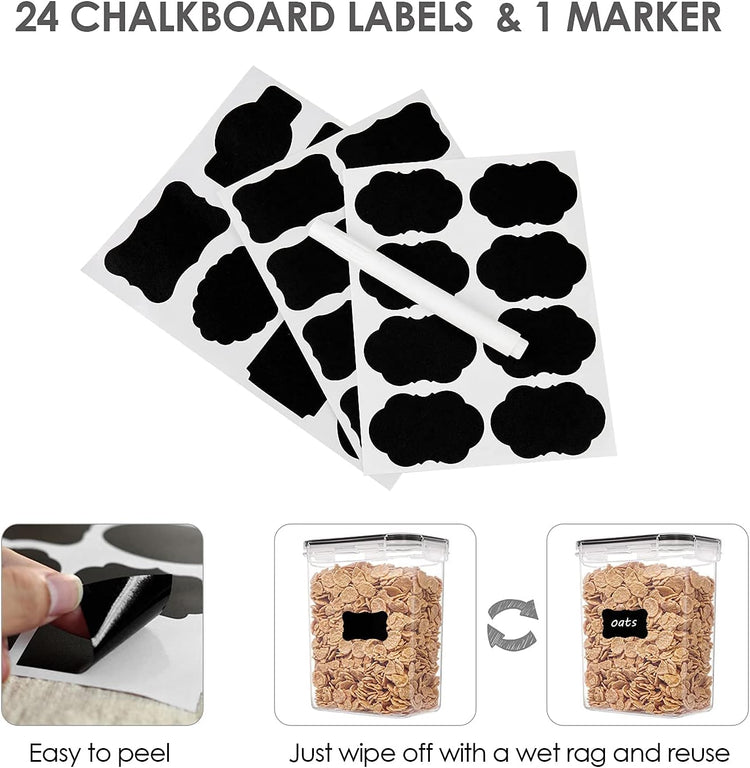 Airtight Food Storage Containers with Lids, Vtopmart 24 pcs Plastic Kitchen and Pantry Organization Canisters for Cereal, Dry Food, Flour and Sugar, BPA Free, Includes 24 Labels,Black