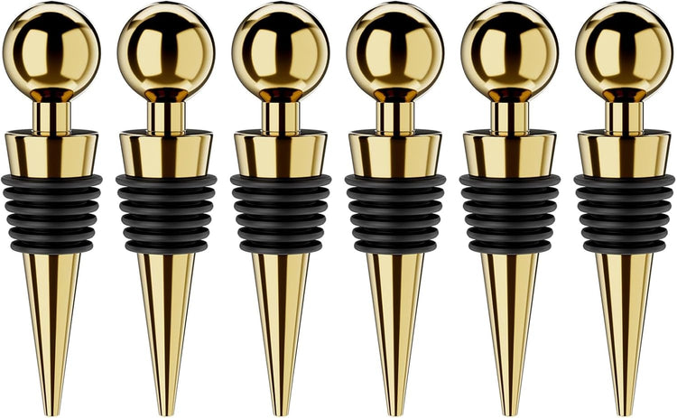 Wine Stoppers for Wine Bottles 6Pcs Vacuum Wine Bottle Stopper with Silicone Reusable Wine Corks, Leak proof Keep Fresh Suitable for Standard (Gold, 6 Pack)