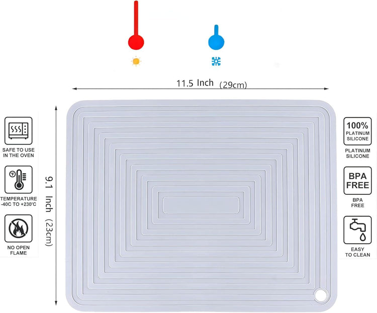 Silicone Trivets Mats Set, 9 x 12 Inches Trivets for Hot Pots and Pans, Grey Silicone Hot Pads for Kitchen, Multi-Purpose Heat Resistant Pot Holders 2 Pack