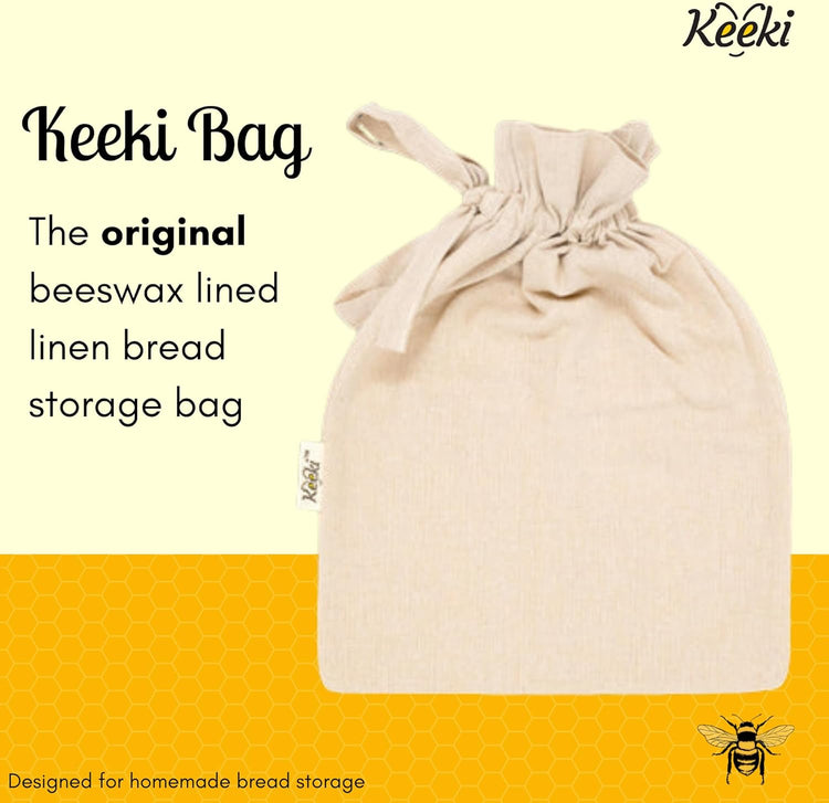 Keeki Bag - The Original Beeswax Lined Bread Bag for Homemade & Sourdough | Reusable Linen Bread Storage | Beeswax Wrap Alternative | Plastic-Free Storage w/Wide Opening & Drawstring Closure - Blue