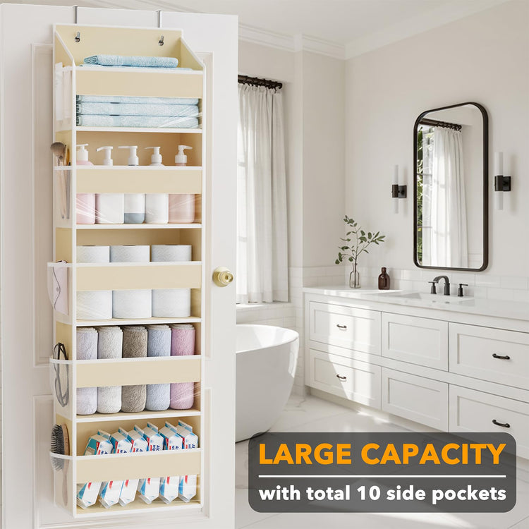 1 Pack Over The Door Organizer with 5 Large Pockets and 10 Mesh Side Pockets