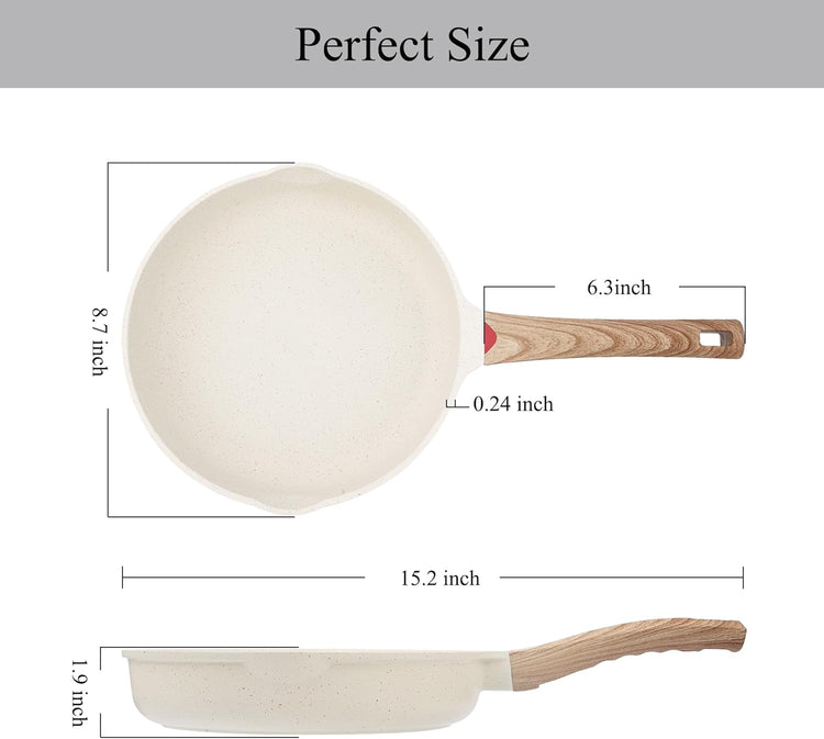 Vinchef 8 Inch White Nonstick Skillet, French Cream Shallow Fry Pan, Induction Compatible, Scratch-Resistant Ceramic Coating - Nestoria