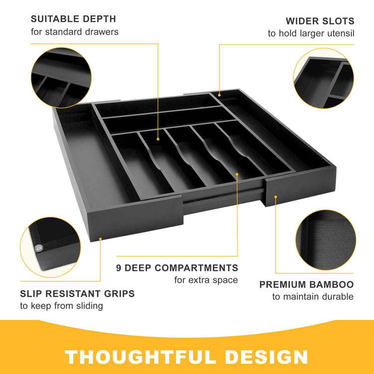 Large Premium Bamboo Silverware Organizer