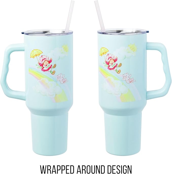 Silver Buffalo Strawberry Shortcake and Custard Stainless Steel Tumbler with Handle, Fits in Standard Cup Holder, 40 Ounces (Pack of 12)