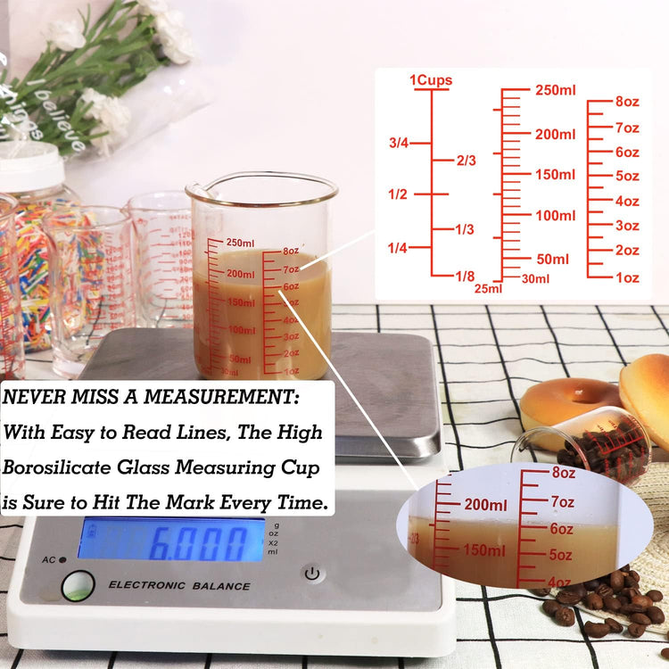 High Borosilicate Glass Measuring Cup Set-V-Shaped Spout,Includes 250ml(8OZ), 500ml(16OZ), and 1000ml(32OZ) Glass Measuring Beaker for Kitchen or Restaurant, Easy to Read