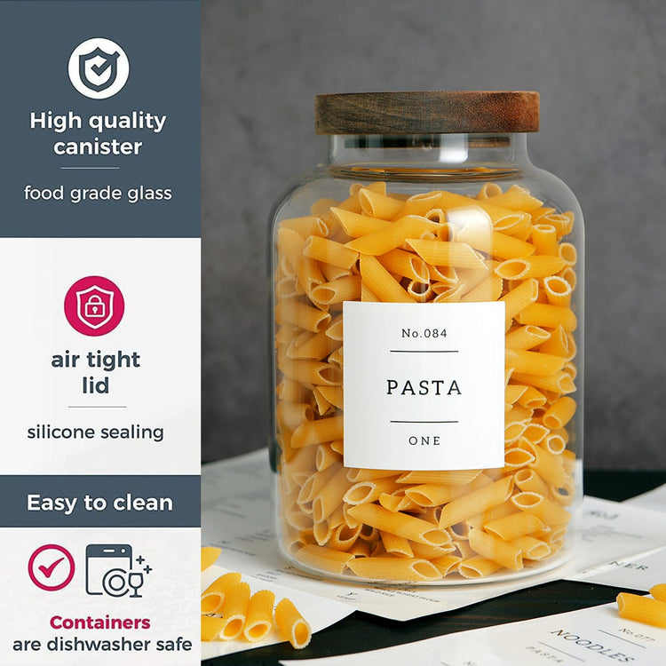Set Of 2 Large Glass Jar with Wooden Lid with 132 Labels (2 Count)