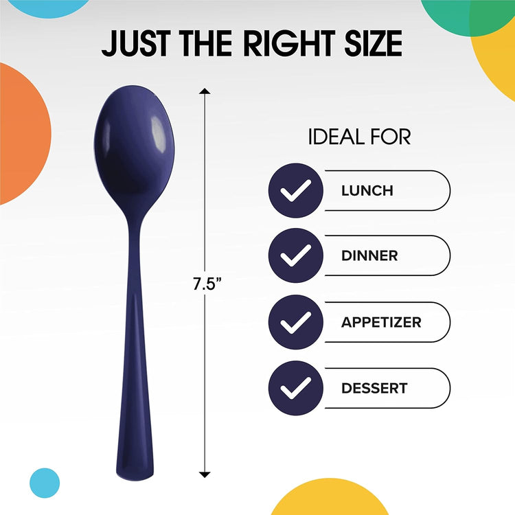 Heavy Duty Plastic Cutlery - 200 Pcs, Disposable Navy Plastic Spoons, Flatware, Silverware