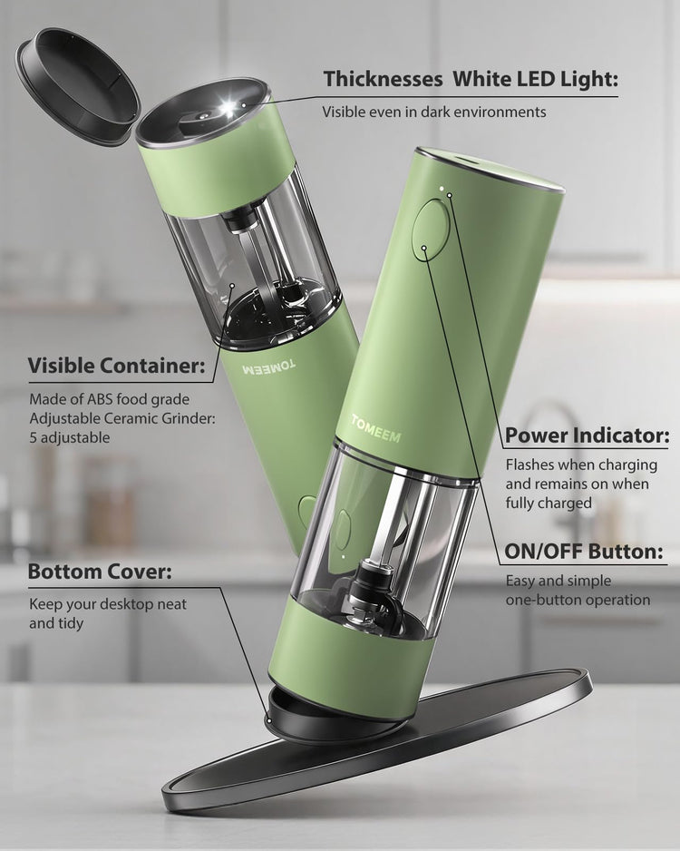 Larger Capacity Rechargeable Electric Salt and Pepper Grinder Set