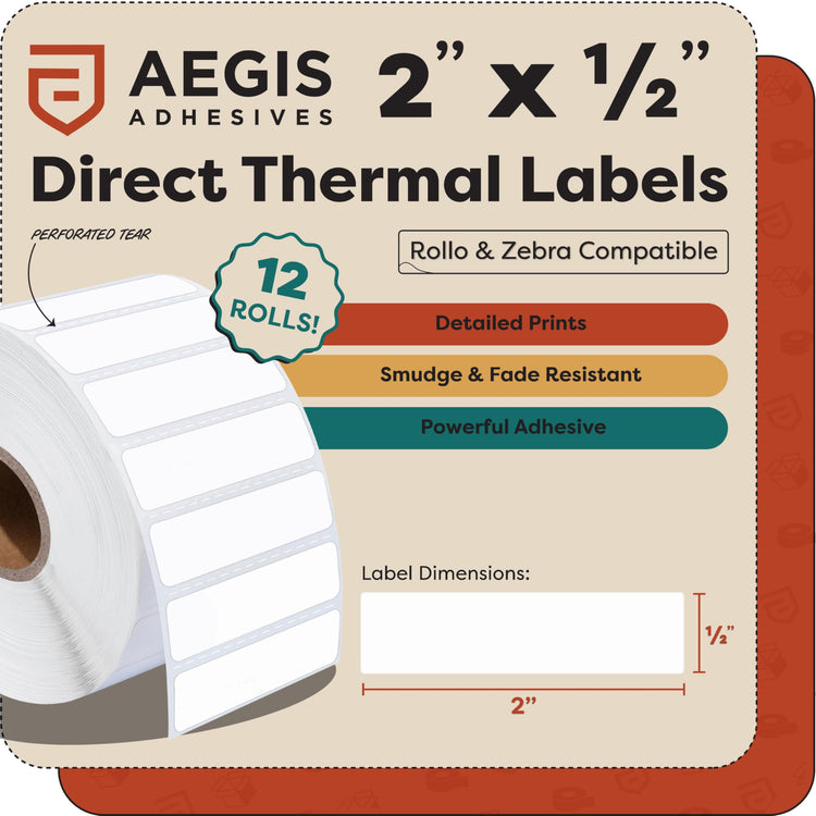 2" X 0.5" Direct Thermal Printer Labels