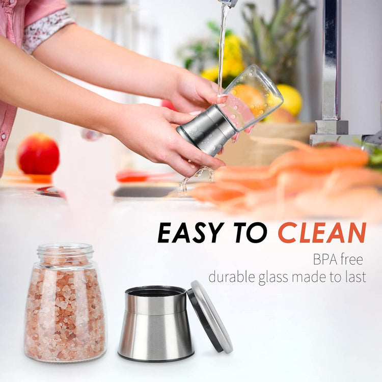 Salt and Pepper Grinder Set - Refillable Grinder Adjustable Coarseness of Pepper Salt Spice Stainless Steel Mills Glass 6oz(2 Pack)