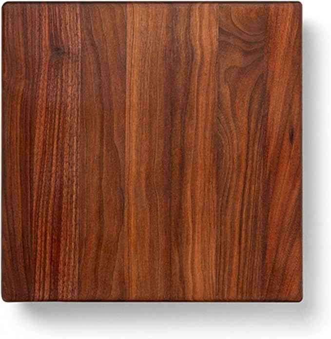 John Boos B Series Square Wooden Walnut Cutting Board 12”x12” – 1.5” Thick, 5-lb Non-Reversible Butcher Block with Wood Bun Feet & Edge-Grain