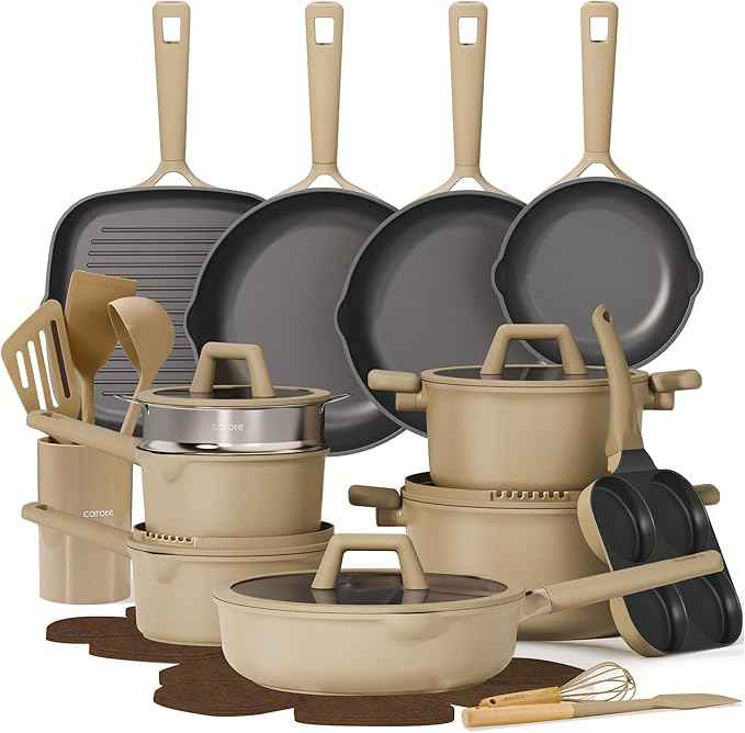 CAROTE 31PCS Pots and Pans Set, Nonstick Cookware Set Kitchen Non Stick Induction Titanium Cookware Non-toxic Granite Cooking set, PFOA Free