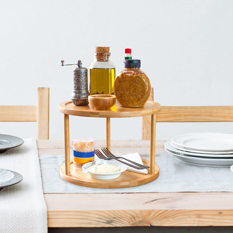 Two-Tier Bamboo Wood Lazy Susan Organizer Kitchen Turntable for Cabinet, Table or Pantry Organization