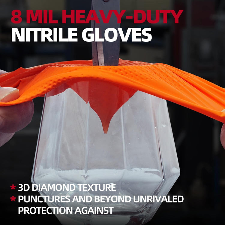 Jointown Basic Heavy Duty Nitrile Gloves, Mechanic Gloves 8 Mil Nitrile Disposable, with Raised Diamond Texture, Case of 1000, Orange, Large